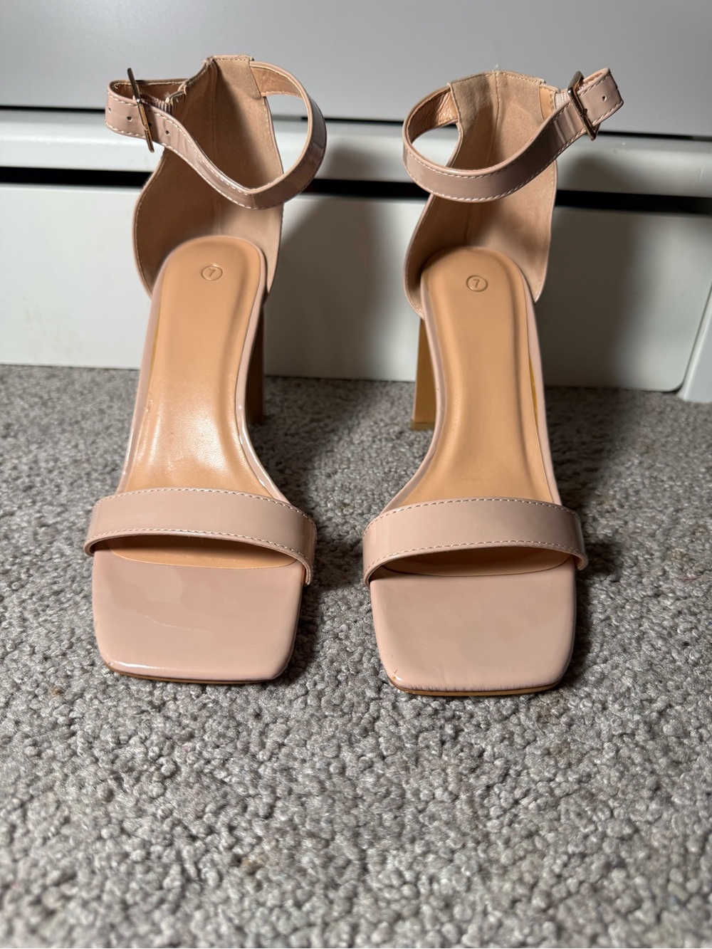 Classic Square-Toe Ankle Strap Heels in Blush